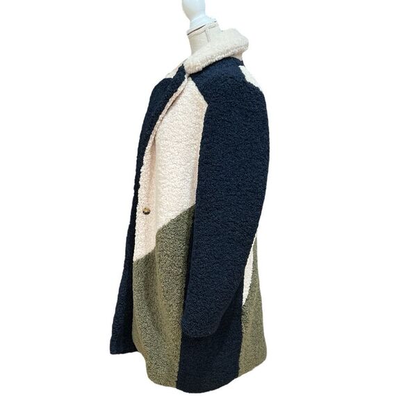 J.Crew Color block Sherpa Faux Shearling TopCoat Navy/Ivory/Olive Sz L - Picture 6 of 11
